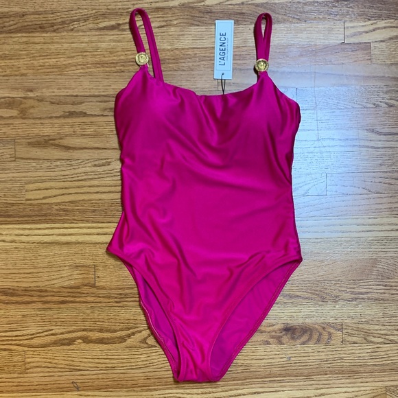 L’AGENCE swimsuit - underwire Remi bathing suit - fuchsia maillot one piece - Picture 1 of 12